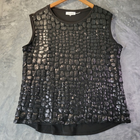 Calvin Klien Tops - Calvin Klein Womens M Black Sequin Sleeveless Top Party Evening Chic Dressy